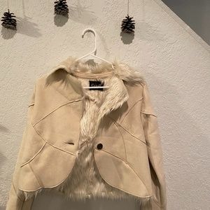 Beige faux fur jacket